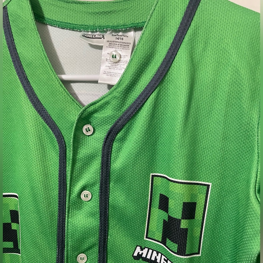 💙Minecraft Green Baseball Jersey. Youth size 14/16. EUC - Picture 2 of 5